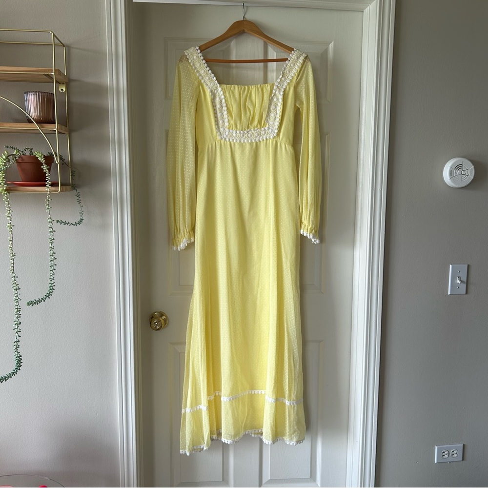 Vintage Sylvia Ann Yellow Swiss Dot Maxi Dress